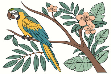 Detailed tropical parrot perched on a branch vector illustration