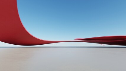 Abstract red curved architecture background, Empty wavy dynamic building space with empty concrete floor, Futuristic modern exterior for car presentation backdrop, 3d rendering © nuchao