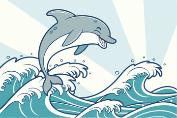 Fototapeta premium Playful dolphin leaping joyfully in vibrant ocean waters