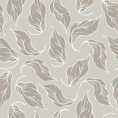 Stylized white leaves with soft outlines float across a warm beige field graceful and natural, this minimal arrangement blends clarity with flowing organic rhythm