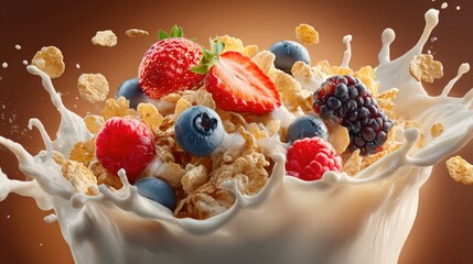 Fresh Breakfast Cereal with Milk Splash