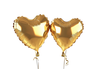 Two golden heart-shaped balloons against a black background