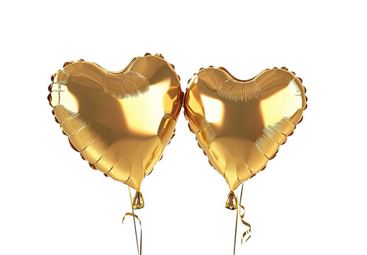 Two golden heart-shaped balloons against a black background
