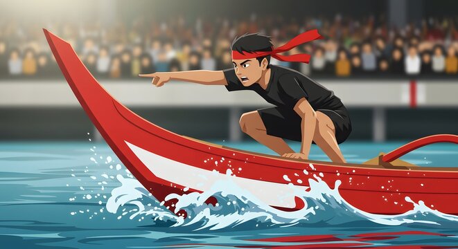 Aura Farming Boy on Boat Pacu Jalur Indonesia Intense Dragon Boat Race A Young Athlete's Focus