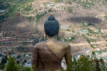 View of Bhutan's Buddha statue from behind, overlooking the serene landscape at Buddha Point