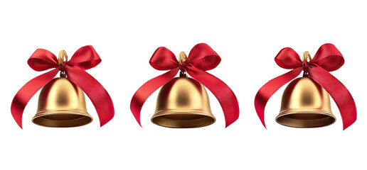 Three gold bells with red bows