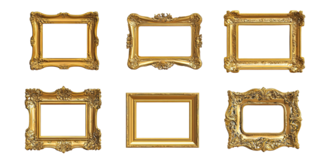 Six ornate gold picture frames