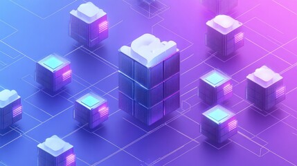 Obraz premium Abstract 3D render of interconnected, stylized cubes and clouds