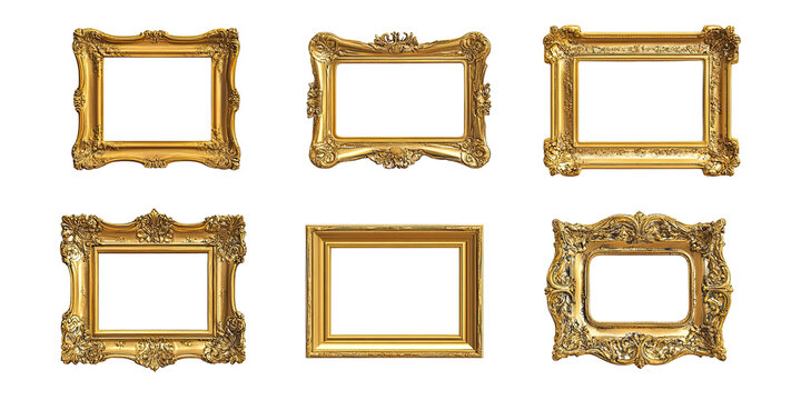 Six ornate gold picture frames