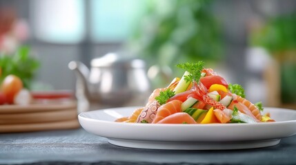 beautifully arranged plate of sashimi, with thinly sliced tuna, salmon, and octopus