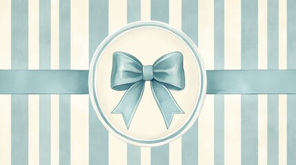 Light beige and teal striped background with light beige circle and teal bow