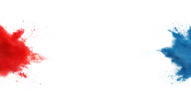 Brush strokes of red and blue paint on transparent background