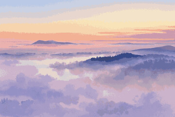 Gentle Hills Drift A pastel-toned landscape painting isolated watercolor vector illustration svg