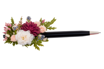 Elegant Pen with Floral Corsage, Cut Out Transparent