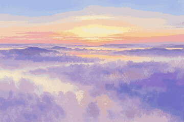 Meadow Mist Bloom A pastel-toned landscape painting isolated watercolor vector illustration svg