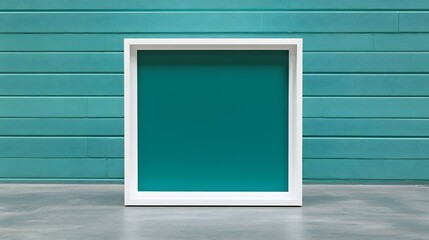 Teal Green Wall Mockup Empty White Frame Minimalist Background