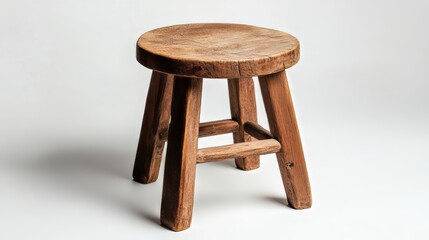 Simple wooden stool with round seat and four legs