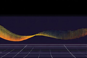 Abstract wavy form of glowing, dotted lines on a dark grid background