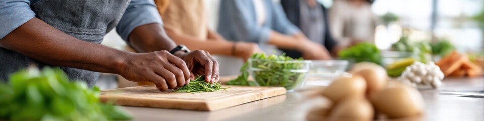 Obraz premium Teamwork in preparing a healthy meal with diverse hands showcasing nutritious cooking