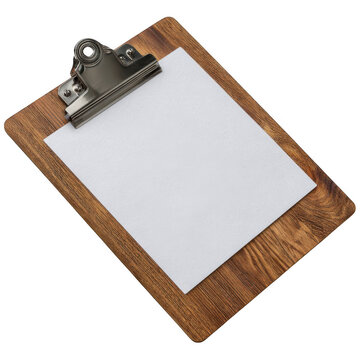 Wooden clipboard with paper isolated on transparent background