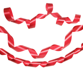 Set red ribbon curly isolated on white background, clipping path		