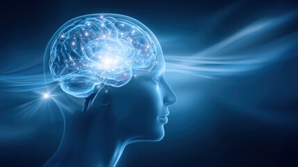 Highly detailed digital illustration of a human brain and neural connections in side profile view.