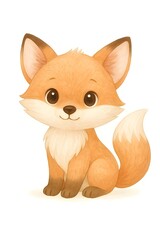 Fototapeta premium Cute Cartoon Baby Fox with Fluffy Tail – Kawaii Woodland Animal Illustration Isolated on White Background