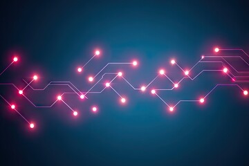 Abstract circuit board pattern.  Pink glowing lines and nodes on a dark blue background.  Dynamic, futuristic design