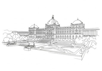 Palais Longchamp in Marseille one line drawing