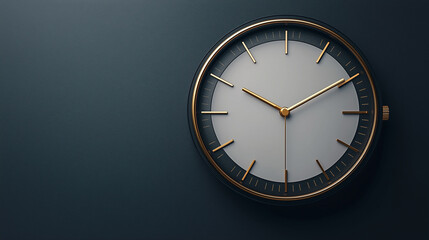  A minimalist, close-up showcases a modern clock with a pristine white face, gracefully suspended against a sleek, dark backdrop. The clock's hands, subtly pointing to a time.