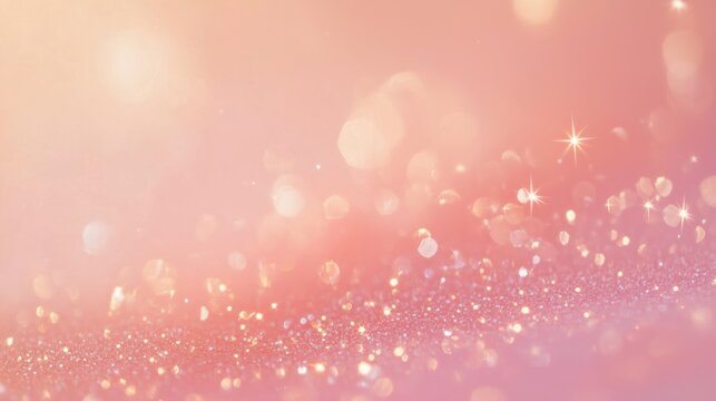 A pink glittery background accented by soft shimmering bokeh lights, creating a dreamy and mesmerizing visual effect, perfect for a variety of designs.