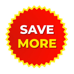 SAVE MORE, red colour png, big discount badge