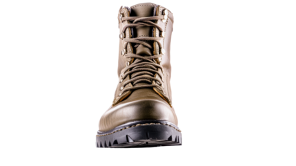 Leather outdoor boot with laces, angled view, cutout transparent
