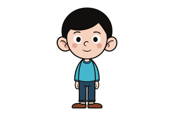 Happy Boy Illustration: a smiling cartoon illustration of a happy boy, with large, expressive eyes and a cheerful, welcoming demeanor. Smiling, showcasing the joy of childhood.