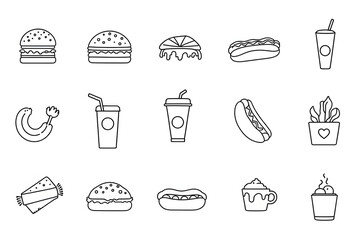 Fast Food Icon Set Minimalist Food Icons Line Art Illustrations