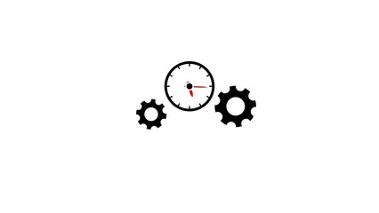 Minimalist illustration of a clock and gears symbolizing time management.