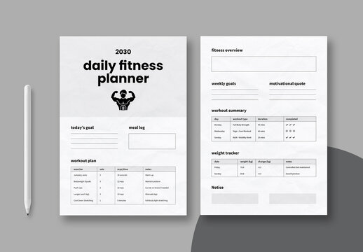 Clean And Minimal Fitness Planner Template Layout