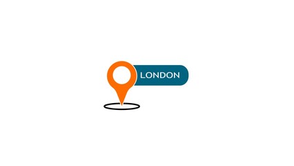 Illustrated location marker and label indicating london representing geographic destination and travel concept against white background