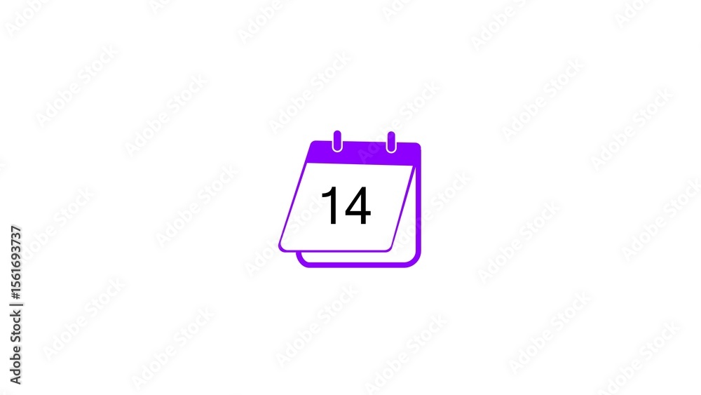 Poster simple flat calendar icon displaying the number fourteen in a minimalist design perfect for digital 