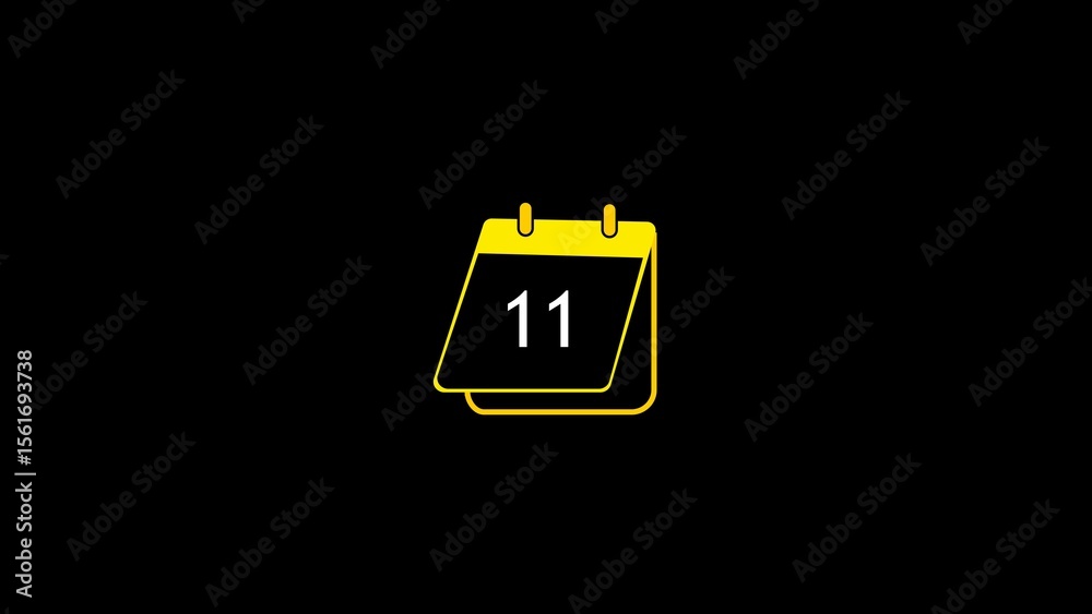 Poster simple yellow calendar icon with number eleven isolated on a dark background representing a specific