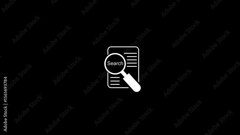 Poster a minimalistic icon symbolizing the concept of document searching featuring a magnifying glass over 