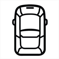 Modern top-view car icon with clean lines. Ideal for carrying people. Line art, icons, vectors, illustrations, isolated designs, and stock related to transportation.