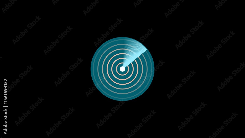 Poster abstract blue radar scan displaying electronic waveforms against a black background with concentric 