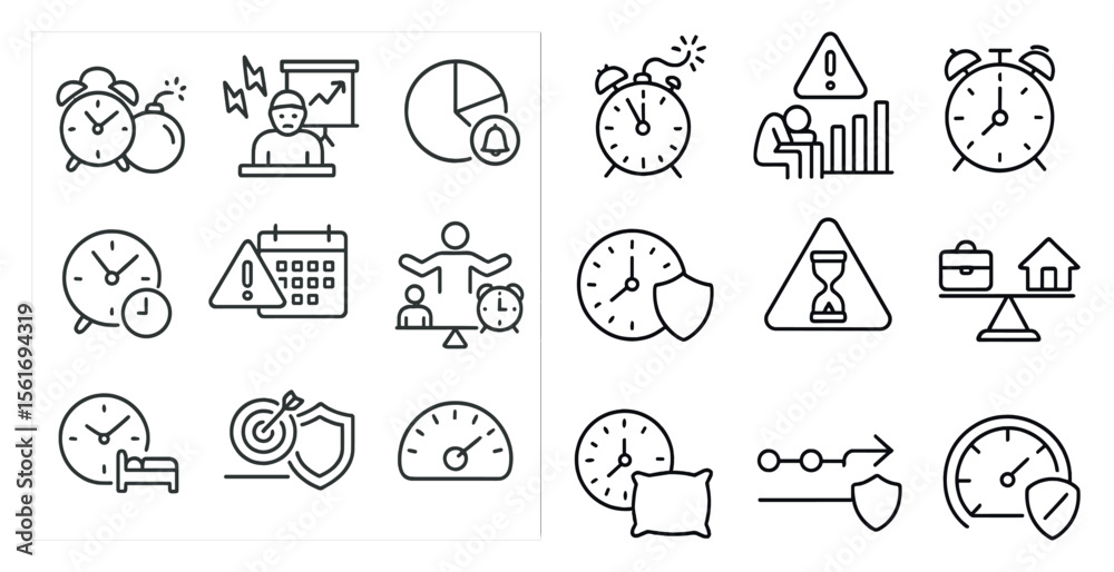 Poster set of clocks with different designs and sizes. the clocks are arranged in a grid, with some of them