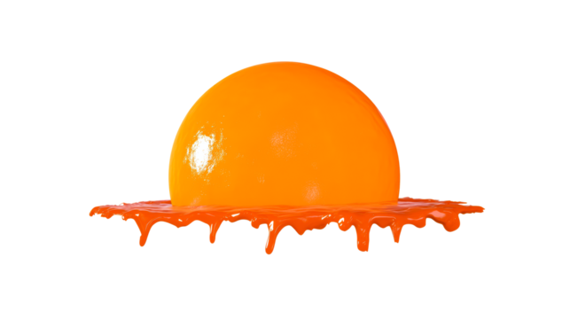 Glossy sphere with vibrant paint drips effect, cut out transparent