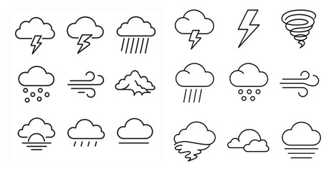 The image is a collection of weather icons, including clouds, rain, snow, and wind. The icons are all drawn in a simple, stylized manner, with a focus on the shapes and lines rather than the details