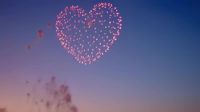 Heart fireworks descending like falling stars