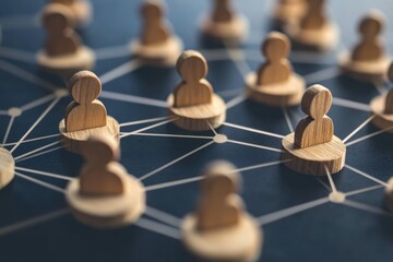 minimal wooden CRM model showing customer relationship with linked network