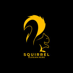 Gold Squirrel silhouette on black background logo design vector