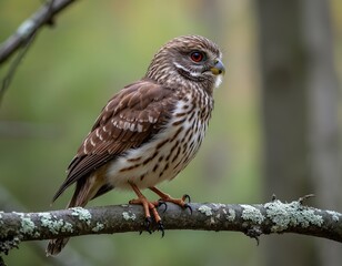 Chuck-will-widow bird perches on branch. Wildlife photo showcases bird plumage, eye, beak. Ornithology, nature. Autumn season. backdrop. Natural habitat, outdoor scene.